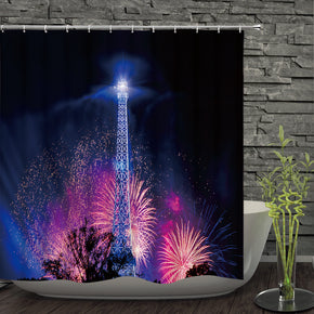 Fireworks shower curtains fabric cool blue polyester cloth print bathroom curtains