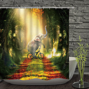 Elephant shower curtains fabric funny green polyester cloth print bathroom curtains