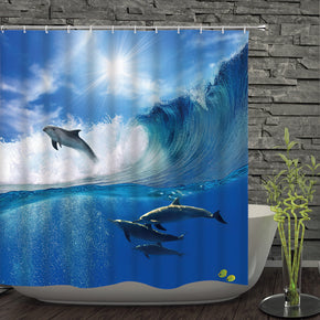 dolphin shower curtains fabric Human skeleton blue polyester cloth print bathroom curtains