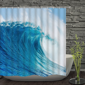 Sea wave shower curtains fabric cool blue polyester cloth print bathroom curtains