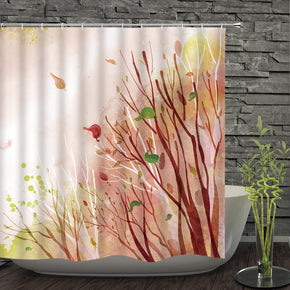 tree shower curtains fabric elegant pink polyester cloth print bathroom curtains