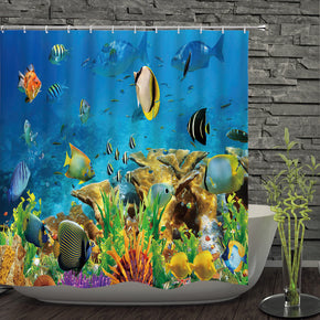 fish shower curtains fabric human skeleton blue polyester cloth print bathroom curtains