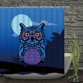 owl shower curtains fabric cute blue polyester cloth print bathroom curtains