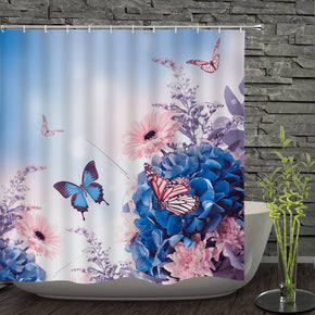 flower shower curtains fabric elegant blue polyester cloth print bathroom curtains