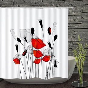 flower shower curtains fabric Human skeleton red polyester cloth print bathroom curtains