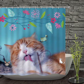 cat shower curtains fabric cute teal polyester cloth print bathroom curtains