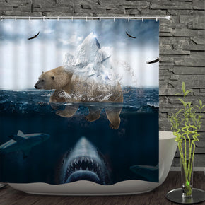 Iceberg Shark Bear animal shower curtains fabric awesome blue polyester cloth print bathroom curtains