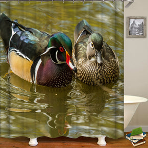 mandarin duck shower curtains fabric cute  Army Green polyester cloth print bathroom curtains
