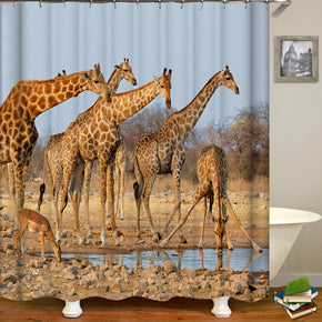giraffe shower curtains fabric funny beige polyester cloth print bathroom curtains