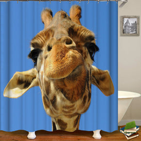 giraffe shower curtains fabric funny blue polyester cloth print bathroom curtains