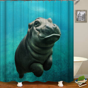 hippo shower curtains fabric cool turquoise polyester cloth print bathroom curtains