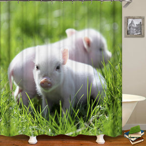 pig shower curtains fabric cute green polyester cloth print bathroom curtains