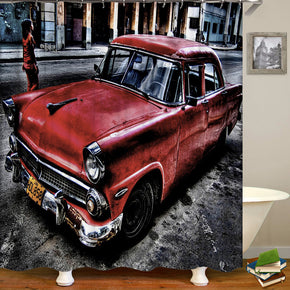 car shower curtains fabric retro red polyester cloth print bathroom curtains