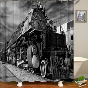train shower curtains fabric retro grey polyester cloth print bathroom curtains