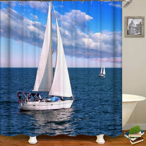 saiboat shower curtains fabric elegant blue polyester cloth print bathroom curtains