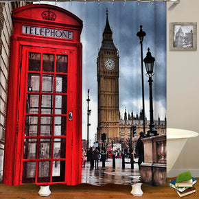 telephone booth shower curtains fabric funky red polyester cloth print bathroom curtains
