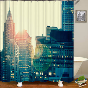 building shower curtains fabric modern teal polyester cloth print bathroom curtains