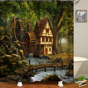 rustic shower curtains fabric elegant green polyester cloth print bathroom curtains