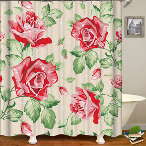 rose shower curtains fabric elegant red polyester cloth print bathroom curtains