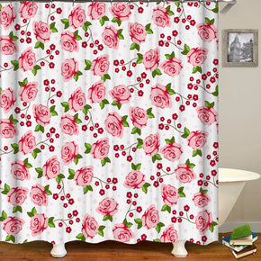rose shower curtains fabric shabby chic pink polyester cloth print bathroom curtains