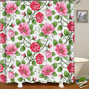 flower shower curtains fabric elegant pink polyester cloth print bathroom curtains