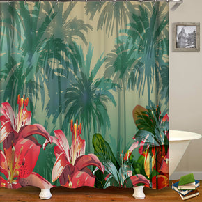 tree shower curtains fabric elegant green polyester cloth print bathroom curtains