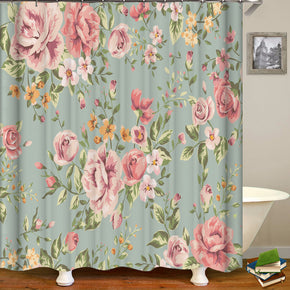 flower shower curtains fabric elegant turquoise polyester cloth print bathroom curtains