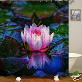 Lotus shower curtains fabric elegant pink polyester cloth print bathroom curtains