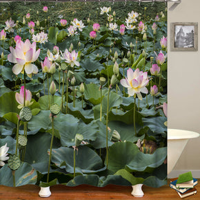 Lotus shower curtains fabric elegant green polyester cloth print bathroom curtains