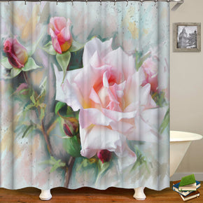 flower shower curtains fabric simplicity pink polyester cloth print bathroom curtains