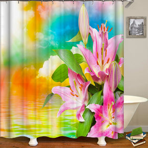 Lily shower curtains fabric elegant pink polyester cloth print bathroom curtains