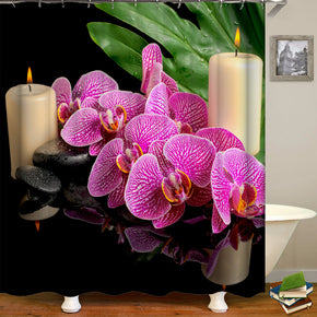 Pansy shower curtains fabric elegant pink polyester cloth print bathroom curtains