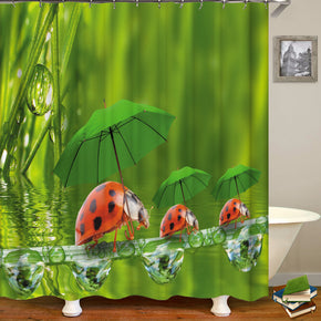 Coccinella septempunctata shower curtains fabric cute green polyester cloth print bathroom curtains