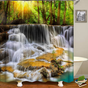 Waterfall shower curtains fabric luxury green polyester cloth print bathroom curtains