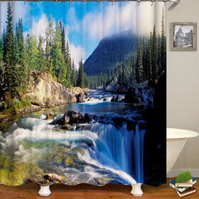 Rivers shower curtains fabric elegant blue polyester cloth print bathroom curtains