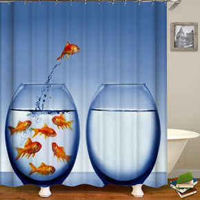 Goldfish shower curtains fabric elegant teal polyester cloth print bathroom curtains