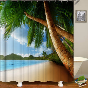 Seaside shower curtains fabric modern green polyester cloth print bathroom curtains