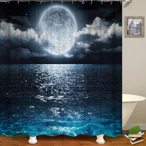 moon shower curtains fabric elegant blue polyester cloth print bathroom curtains