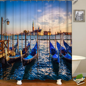 Ships shower curtains fabric elegant blue polyester cloth print bathroom curtains