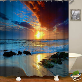 oceam shower curtains fabric elegant blue polyester cloth print bathroom curtains
