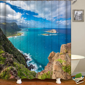 oceam shower curtains fabric luxury turquoise polyester cloth print bathroom curtains