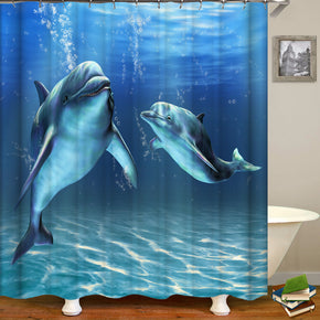 Dolphin shower curtains fabric cute teal polyester cloth print bathroom curtains
