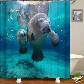 Seals shower curtains fabric cute teal polyester cloth print bathroom curtains