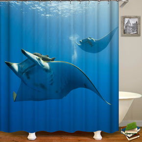Seafloor animal shower curtains fabric Human skeleton teal polyester cloth print bathroom curtains