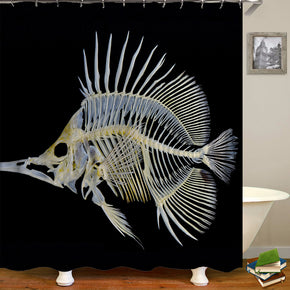 fish shower curtains fabric Human skeleton black polyester cloth print bathroom curtains