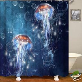 Jellyfish shower curtains fabric Human skeleton blue polyester cloth print bathroom curtains