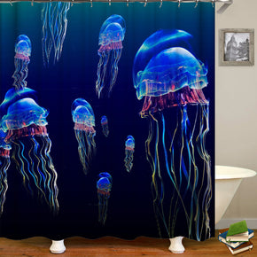 Jellyfish shower curtains fabric Human skeleton blue polyester cloth print bathroom curtains