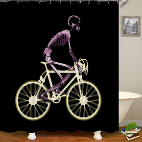 bicycle shower curtains fabric Human skeleton black polyester cloth print bathroom curtains