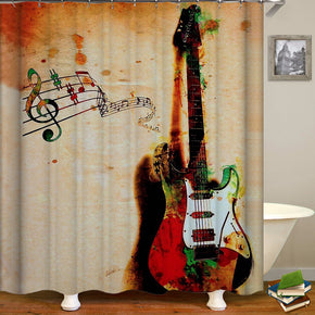 guitar shower curtains fabric cool orange polyester cloth print bathroom curtains