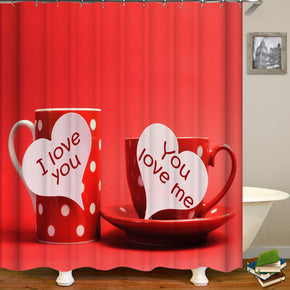 cup shower curtains fabric cute red polyester cloth print bathroom curtains